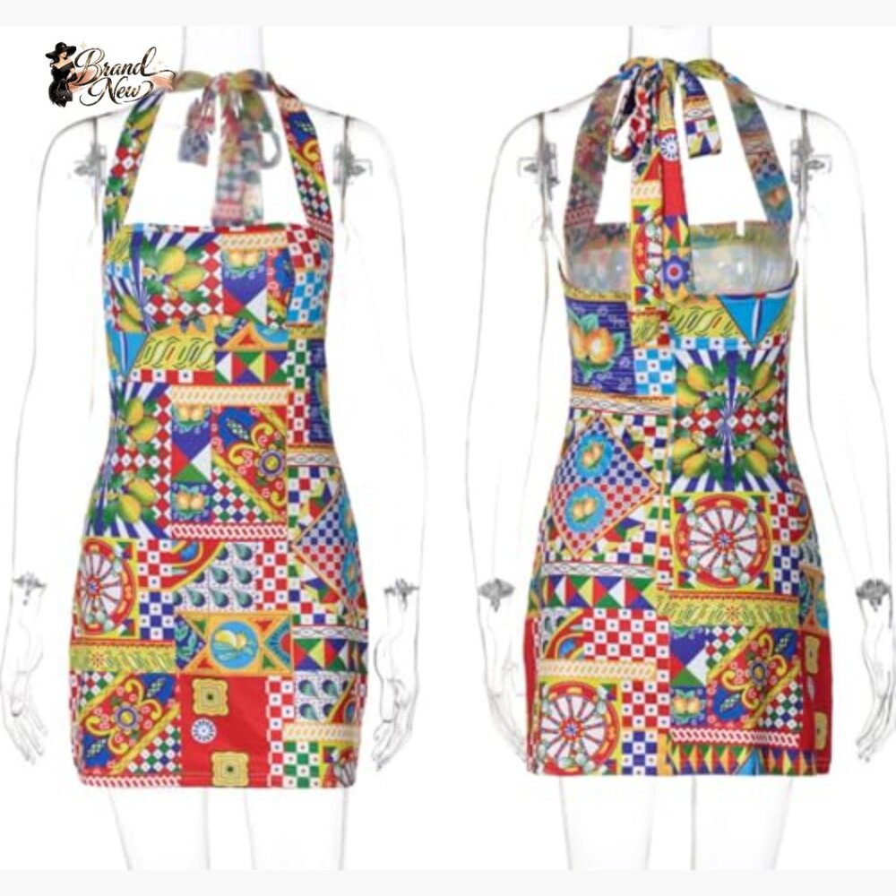 Polyester Elastane Halter Mini Dress Backless Bod… - image 7